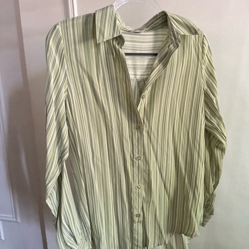 Cotton On Green Striped Button Down Shirt